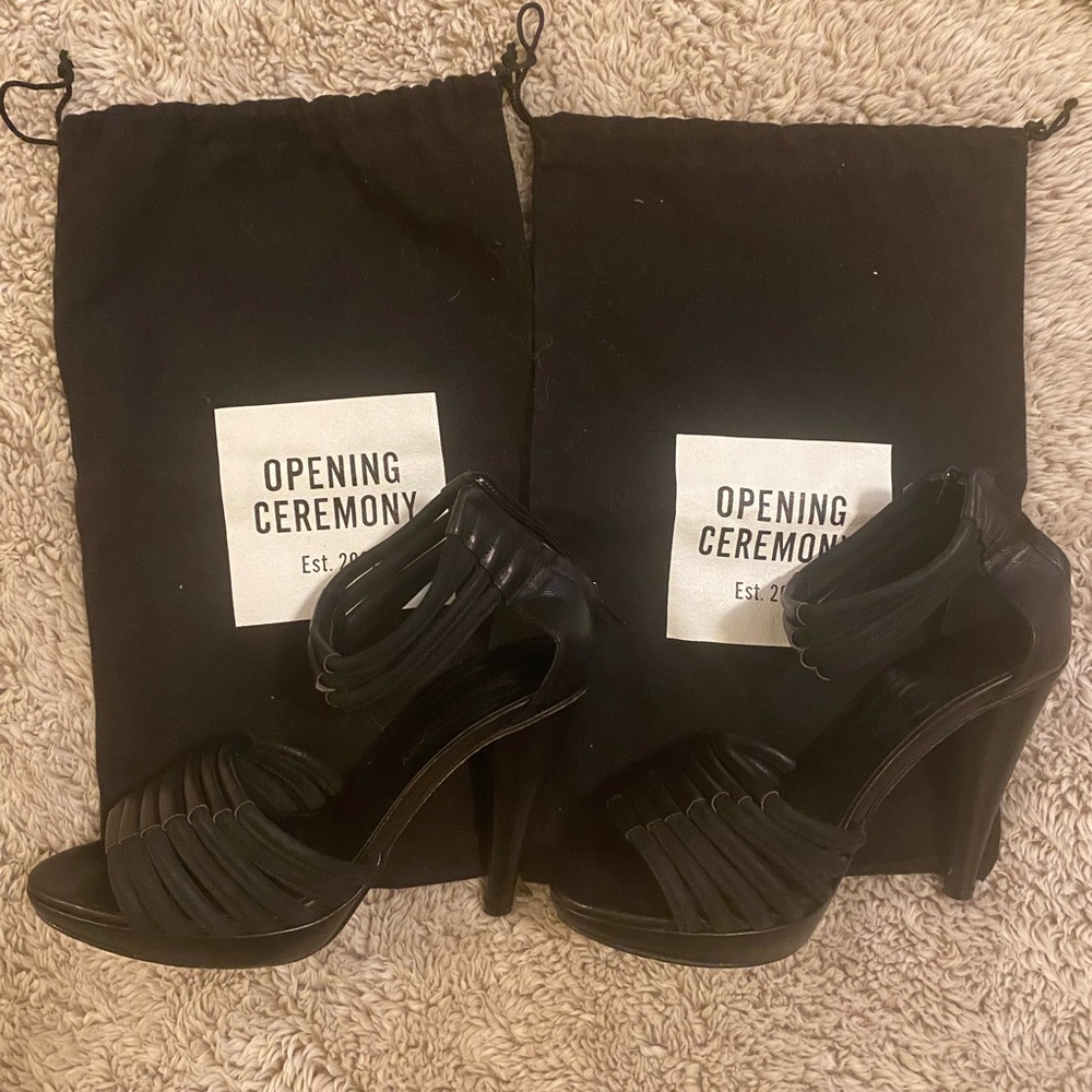 Opening Ceremony open toe black leather sandals (Zipper needs to be replaced)